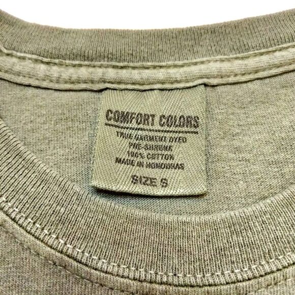 SMALL Lucky Dog Unisex Crewneck Short Sleeve Distressed Khaki Green Tee - Picture 3 of 9